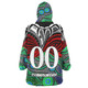 Warriors Rugby Snug Hoodie - Custom Maori Mask Warriors with Polynesian Pattern Player And Number Oodie Blanket