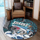 Cronulla-Sutherland Sharks Round Rug - Impetuous Cronulla-Sutherland Sharks with Ball and Aboriginal Inspired Dot Painting Art Round Rug