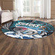 Cronulla-Sutherland Sharks Round Rug - Impetuous Cronulla-Sutherland Sharks with Ball and Aboriginal Inspired Dot Painting Art Round Rug