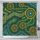 Australia Aboriginal Inspired Shower Curtain - Green Circle Aboiginal Inspired Dot Painting Style