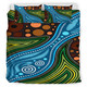 Australia Indigenous Bedding Set - Aboriginal Inspired Landscape Illustration of forest, river and land