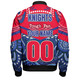 Newcastle Knights Custom Bomber Jacket - Knights For Life With Aboriginal Style Bomber Jacket