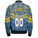 Parramatta Eels Sport Bomber Jacket - Tropical Patterns And Dot Painting Eat Sleep Rugby Repeat