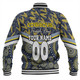 North Queensland Cowboys Baseball Jacket - Tropical Patterns And Dot Painting Eat Sleep Rugby Repeat