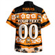 Wests Tigers Hawaiian Shirt - Tropical Hibiscus and Coconut Trees