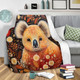 Australia Koala Custom Blanket - Aboriginal Koala With Golden Wattle Flowers Blanket