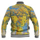 Australia Golden Wattle Baseball Jacket - Golden Wattle Bouquet Blue Background Oil Painting Art  Baseball Jacket