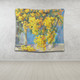 Australia Golden Wattle Tapestry - Golden Wattle Bouquet Blue Background Oil Painting Art  Tapestry
