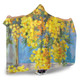 Australia Golden Wattle Hooded Blanket - Golden Wattle Bouquet Blue Background Oil Painting Art  Hooded Blanket