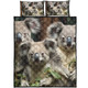 Australia Koala Quilt Bed Set - Three Koalas with Gum Trees Ver3 Quilt Bed Set