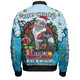 Cronulla-Sutherland Sharks Christmas Custom Bomber Jacket - Merry Christmas Our Beloved Team With Aboriginal Dot Art Pattern Bomber Jacket