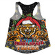 Wests Tigers Christmas Custom Women Racerback Singlet - Merry Christmas Our Beloved Team With Aboriginal Dot Art Pattern Women Racerback Singlet