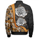 Australia  Warratah Goanna Aboriginal Bomber Jacket - Waratah Flowers With Orange Lizards, Stones, Sand Dot Art Painting Inspired Bomber Jacket