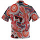 Australia Platypus Aboriginal Zip Polo Shirt - Red Platypus With Aboriginal Art Dot Painting Patterns Inspired Zip Polo Shirt