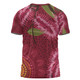 Australia Flowers Aboriginal T-shirt - Pink Bottle Brush Flora In Indigenous Painting T-shirt