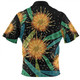 Australia Flowers Aboriginal Zip Polo Shirt - Australian Yellow Hakea Flower Art Zip Polo Shirt
