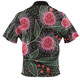 Australia Flowers Aboriginal Zip Polo Shirt - Aboriginal Style Australian Hakea Flower Zip Polo Shirt
