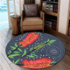 Australia Flowers Aboriginal Round Rug - Red Bottle Brush Tree Depicted In Aboriginal Style Round Rug