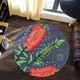 Australia Flowers Aboriginal Round Rug - Red Bottle Brush Tree Depicted In Aboriginal Style Round Rug