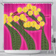 Australia Flowers Aboriginal Shower Curtain - Australian Yellow Wattle Flowers Painting In Aboriginal Dot Art Style Shower Curtain