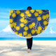 Australia Flowers Aboriginal Beach Blanket - Yellow Wattle Flowers With Aboriginal Dot Art Beach Blanket