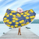 Australia Flowers Aboriginal Beach Blanket - Yellow Wattle Flowers With Aboriginal Dot Art Beach Blanket