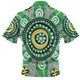 Australia Dot Painting Inspired Aboriginal Zip Polo Shirt - Green Aboriginal Inspired Dot Art Zip Polo Shirt
