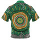 Australia Aboriginal Zip Polo Shirt - Green Aboriginal Style Dot Painting Zip Polo Shirt