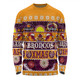 Brisbane Broncos Christmas Aboriginal Custom Long Sleeve T-shirt - Indigenous Knitted Ugly Xmas Style Long Sleeve T-shirt