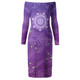 Australia Aboriginal Long Sleeve Off Shoulder Lady Dress - Purple Dot Painting Art Washo Dress