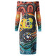 Australia Rainbow Serpent Aboriginal Long Sleeve Off Shoulder Lady Dress - Dreamtime Rainbow Serpent Dress