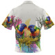 Australia Rainbow Lorikeets Zip Polo Shirt - Rainbow Lorikeets With Grevillea Flowers Zip Polo Shirt