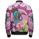 Australia Aboriginal Bomber Jacket - Brolga Bird Dancing With Australia Native Flowers Bomber Jacket