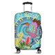 Australia Aboriginal Luggage Cover - Brolga Bird Dancing With Australia Native Flowers V3 Luggage Cover