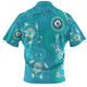 Australia Turtles Aboriginal Zip Polo Shirt - Indigenous Dot Turtles In The Ocean (Sapphire) Zip Polo Shirt