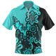 Australia Zip Polo Shirt Aboriginal Style Of Background Turquoise