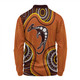 Australia Long Sleeve Polo Shirt Aboriginal Art With Kangaroo