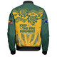 Australia Bomber Jacket Naidoc Week 2024 Indigenous Keep The Fire Burning Aboriginal Gum Leaf Painting Green