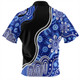 Australia Zip Polo Shirt Aboriginal Dot Painting Blue
