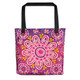 Indigenous Australian Aboriginal Tote Bag Aboriginal Sunburst Bloom Path In Dreaming Land