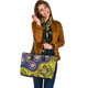 Indigenous Australian Aboriginal Leather Tote Bag A Bright And Colorful Background With Aboriginal Inspired Dot Art