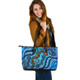 Indigenous Australian Aboriginal Leather Tote Bag Aboriginal Ocean Dreaming Pathways In Blue Flow