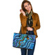 Indigenous Australian Aboriginal Leather Tote Bag Aboriginal Ocean Dreaming Pathways In Blue Flow