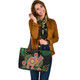 Indigenous Australian Aboriginal Leather Tote Bag Aboriginal Plant With Kangaroo Colorful Art