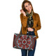 Indigenous Australian Aboriginal Leather Tote Bag Aboriginal Spirit Blossom In Red And Sky Circles