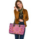 Indigenous Australian Aboriginal Leather Tote Bag Aboriginal Sunburst Bloom Path In Dreaming Land