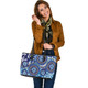 Indigenous Australian Aboriginal Leather Tote Bag Blue Background With Traditional Aboriginal Dot Decoration