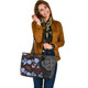 Indigenous Australian Aboriginal Leather Tote Bag Eucalyptus Seamless Pattern In Aboriginal Dot Art