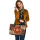Indigenous Australian Aboriginal Leather Tote Bag Red Ochre Rivers Flow through Dreamtime Echoes