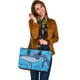 Indigenous Australian Aboriginal Leather Tote Bag Sacred Whale Dreaming With Ocean Spirit Blue Flow